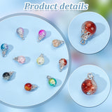 100Pcs 10 Color Crackle Glass Charms, with Iron Findings, Round, Platinum, 17x10mm, Hole: 1.8mm, 10Pcs/color