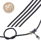 Diameter 3mm Black Round Folded Bolo Genuine Braided Leather Cords for Necklace Bracelet Jewelry Making, about 5m/bag