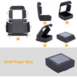 Paper Candy Boxes, Bakery Box, with PVC Clear Window, for Party, Wedding, Baby Shower, Square, Black, 9.5x9.5x3.5cm