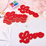 Word Love Towel Embroidery Cloth Iron on/Sew on Patches, Costume Accessories, Appliques, with Gold Edge, Red, 126x246x3mm, 6pcs/box