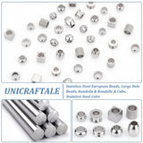 48Pcs 8 Style 304 & 201 & 303 Stainless Steel European Beads, Large Hole Beads, Rondelle & Rondelle & Cube, Stainless Steel Color, 7~10x7~10x4~8mm, Hole: 4~5mm, 6pcs/style