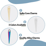 60Pcs 3 Colors Alloy Pendants, Cadmium Free & Nickel Free & Lead Free, Cone, Mixed Color, 25x4mm, Hole: 2mm, 20pcs/color