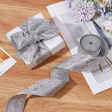 Polyester Ribbons, Jacquard Ribbon, Floral Pattern, Silver, 1-5/8 inch(42mm)