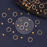 20Pcs Brass Stud Earring Findings, Ring, Nickel Free, with 20Pcs Ear Nuts, Golden, 12mm, Pin: 0.7mm
