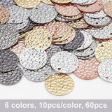 60Pcs 6 Colors Environmental Protection Electroplating Brass Pendants, Flat Round with Embossing, Mixed Color, 13x0.5mm, Hole: 1.2mm, 10pcs/color