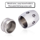 2Pcs 2 Style 316 Stainless Steel Pet Cinerary Casket, Column, with Cover, Paw Print, 40x30mm