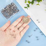 304 Stainless Steel Ball Stud Earring Findings, with Loop, Ear Nuts and Box Container, Stainless Steel Color, 6.8x5.2x1.1cm, 200pcs/box