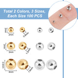 600Pcs 6 Styles 304 Stainless Steel Beads, Hollow Round, Golden & Stainless Steel Color, 2~4x2~3.5mm, Hole: 0.8~1.6mm, 100pcs/style