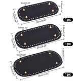 3Pcs 3 Style Oval PU Leather Knitting Crochet Bags Nail Bottom Shaper Pad, with Alloy Nail, for Bag Bottom Accessories, Black, 22~30x10~15x0.36cm, Hole: 5mm, 1pc/style