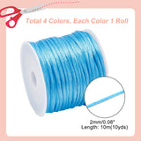 4 Rolls 4 Colors Nylon Rattail Satin Cord, Beading String, for Chinese Knotting, Jewelry Making, Mixed Color, 2mm, about 10.93 yards(10m)/roll, 1roll/color