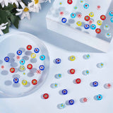 180Pcs 6 Colors Handmade Millefiori Glass Flat Round Bead Strands, Single Flower Design, Mixed Color, 8x4mm, Hole: 1mm, 30pcs/color