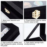 Wooden Presentation Boxes for Badge Storage and Display, cover by Velvet, with Glass Window and Hangers, Rectangle, Black, 20.3x16.3x4.8cm