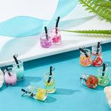 Glass Bottle Pendants, with Resin Inside and Iron Findings, Imitation Bubble Tea/Boba Milk Tea, Mixed Color, 32pcs