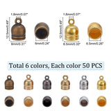 300Pcs 6 Style CCB Plastic Cord Ends, End Caps, Mixed Color, 12.5x8~8.5mm, Hole: 1.8mm, Inner Diameter: 6~6.5mm, 50Pcs/style