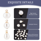 90Pcs 3 Style  ABS Plastic Imitation Pearl Charms, with Golden Plated Brass Loop and Crystal Rhinestone, Mix-shaped, Creamy White, 12~13x8~10mm, Hole: 1.6mm, 30pcs/style