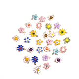 Alloy Enamel Pendants, Flower, Light Gold, Mixed Color, 30pcs/box