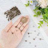 40Pcs Brass Ball Stud Earring Post with Horizontal Loops, Stud Earring Findings, with 40Pcs Ear Nuts and 40Pcs Iron Jump Ring, Antique Bronze, 15.2~15.7x5mm, Hole: 1mm