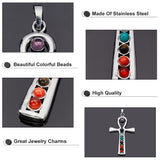 Vintage Chakra Jewelry, Brass Gemstone Big Pendants, with Alloy Findings, Ankh Cross, Platinum, 55x32x4mm, Hole: 5x8mm, 1pc/box