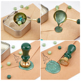 1Pc Brass Wax Sticks Melting Spoon, 2Pcs Wood Handle, and 4Pcs Brass Wax Seal Stamp Head, Plants Pattern, 10.35~59x3.5~25x1.95~23.5cm