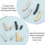 4 Sets 4 Colors 316L Surgical Stainless Steel Bayonet Clasps, with Push Button, Curved Tube, Mixed Color, 30.5x5.8mm, Hole: 4.2mm, 1 set/color