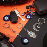 10Pcs 5 Style Lampwork Keychain, Resin Cabochons Keychain and Alloy Enamel Keychain, Evil Eye, Mixed Color, 2pcs/style