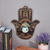 Hamsa Hand Wooden Crystal Sphere Display Stands, Witch Stuff Wiccan Altar Decor, Witchy Supplies Small Tray, for Witchcraft, Black, 250x54.5x300mm