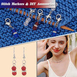 Independece Day Theme Glass Beaded Gourd Charm Locking Stitch Markers, Zinc Alloy Lobster Claw Clasps Locking Stitch Marker, Mixed Color, 3.6cm, 12pcs/set