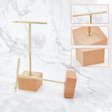 Iron Earring Display Stands, with Wooden Base, Square, Golden, 40x70x114mm