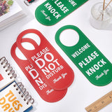 PU Leather Please Do Not Disturb Double Sided Notice Hanger Sign, Welcome Please Knock on Back, Ideal for Office Home Clinic Dorm Online Class and Meeting, Red & Green, 225x83x2.5mm, Hole: 60mm