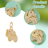 12Pcs 6 Style Brass with Glass Rhinestone Pendants, with Jump Rings, Elephant Charms, Real 18K Gold Plated, 10.5~14x11~14.5x2~3.5mm, Hole: 3.6mm, 2Pcs/style