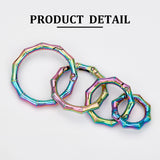 4Pcs 4 Styles Zinc Alloy Spring Gate Rings, Polygon Bamboo Stick Shape, Rainbow Color, 29~49x29~49x6mm, 1pc/style