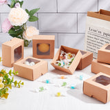 Folding Kraft Paper Cardboard Jewelry Gift Boxes, with PVC Visible Window, Square, BurlyWood, Finished Product: 8x8x4cm