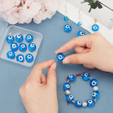 Handmade Evil Eye Lampwork Beads Strands, Flat Round, Blue, 16~17x8~9mm, Hole: 1.8mm, about 24pcs/strand, 12.60''(32cm), 1strand/box