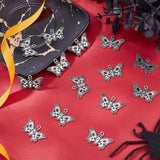 Halloween Alloy Enamel Pendants, Butterfly with Skull, Platinum, 19x30x3mm, Hole: 2mm