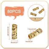 80Pcs Tibetan Style Alloy Tube Beads, Large Hole Beads, Column with Sun and Star, Antique Golden, 22.5x8x7.5mm, Hole: 5mm