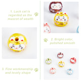 12Pcs 6 Colors Printed Handmade Porcelain Beads, Maneki Neko, Mixed Color, 14x16x15mm, Hole: 2mm, 2pcs/color