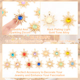 26Pcs 13 Colors Transparent Resin Pendants, Sun Charms, with Rack Plating(IP) Light Gold Tone Alloy Findings, Mixed Color, 29x26.5x4.5mm, Hole: 1.2x1.5mm, 2pcs/color