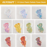 10 Colors Plastic Paillette Beads, Sequins Beads, Flower, Mixed Color, 10x10.5x0.5mm, Hole: 1mm, about 3200pcs/set