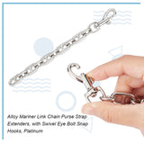 Alloy Mariner Link Chain Purse Strap Extenders, with Swivel Eye Bolt Snap Hooks, Platinum, 17.2cm