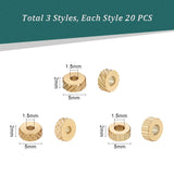 60Pcs 3 Styles 304 Stainless Steel Beads, Column, Golden, 5x2mm, Hole: 1.5~1.6mm, 20pcs/style