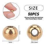 Ion Plating(IP) 304 Stainless Steel Round Spacer Beads, Golden, 6x5mm, Hole: 2mm, 50pcs/box