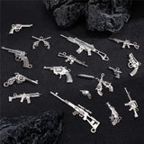 Zinc Tibetan Style Alloy Pendants, Gun, Antique Silver, 14~81x10~26x2~5mm, Hole: 1.4~3.4mm, 30pcs/bag, 1 bag/box