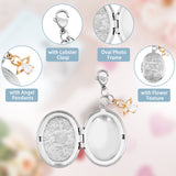 Oval 316 Stainless Steel Locket Photo Pendant Decoration, with Angel Charm and 304 Stainless Steel Lobster Claw Clasps, for Wedding Bouquet Decoration, Stainless Steel Color, 51mm, 2pcs/set
