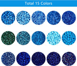 12/0 Glass Seed Beads, Round, Blue, 2mm, Hole: 1mm, 15 colors, about 1334pcs/color, 20010pcs/box