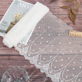 Flower Pattern Polyester Mesh Tulle Fabric, Garment Accessories, with Paillette, White, 23.1~24x0.05cm