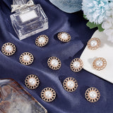 Alloy Shank Buttons, with Acrylic Imitation Pearl Beads, Flower, Golden, 25x12.5mm, Hole: 2mm, 12pcs/box