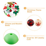 43Pcs 17 Style Christmas Theme Silicone Beads and Wooden Beads, Chewing Beads For Teethers, DIY Nursing Necklaces Making, Mixed Shapes, Mixed Color, 12~30x12~31.5x7~14mm, Hole: 2~4mm