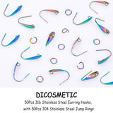 50Pcs 316 Stainless Steel Earring Hooks, with 50Pcs 304 Stainless Steel Jump Rings, Rainbow Color, 19~21x4.5mm, Hole: 1.4mm, 20 Gauge, Pin: 0.8mm