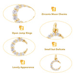 Rack Plating Brass Micro Pave Cubic Zirconia Pendants, Long-Lasting Plated, with Jump Ring, Moon, Real 18K Gold Plated, 12x9.5x2.5mm, Jump Ring: 5x0.8mm, Inner Diameter: 3.4mm, 12pcs/box