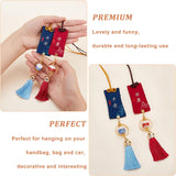 2Pcs 2 Colors Brocade Blessing Bag Pendant Decorations, with Tassel, Porcelain Lucky Cat, Mixed Color, 190x33x15.5mm, 1pc/color